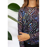 Liberté Liberté Damen Langarm-Mesh-Top 4086 Top Colorful Zebra