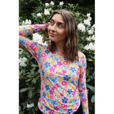 Liberté Liberté Damen Langarm-Mesh-Top 4086 Top FUNNY FLOWERS SAND