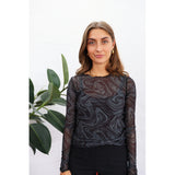 Liberté Liberté Damen Langarm-Mesh-Top 4086 Top Grey twist