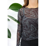 Liberté Liberté Damen Langarm-Mesh-Top 4086 Top Grey twist