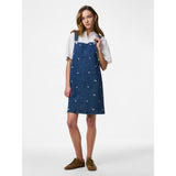 PIECES PIECES Damen Kleid PCFLORA Dress Medium Blue Denim WHITE FLOWER EMBROIDE