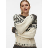 Vero Moda VERO MODA Damen Pullover VMJULIANA Pullover Birch Pattern CHOCLATE TORTE/SILVER MINK/BLACK