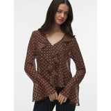 Vero Moda VERO MODA Damen Top VMWILLOW Top Chocolate Martini Snow white dot