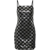 NOISY MAY Noisy May Damen Kleid NMMINDY Restudsalg Black BLACK AND SILVER SEQUIN CHECK