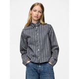 PIECES PIECES Damen Hemd PCSIFFI Restudsalg Grey Denim RHINESTONE