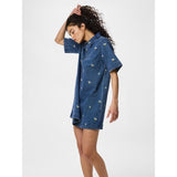 PIECES PIECES Damen Kleid PCFLORA Dress Medium Blue Denim WHITE FLOWER EMBROIDE