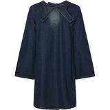 PIECES PIECES dame kjole PCOFELIA Dress Medium Blue Denim Black satin bow