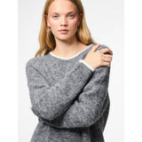 PIECES Pieces Damen Strickkleid PCIVY Restudsalg Medium Grey Melange Detail:WHITE CONTRAST